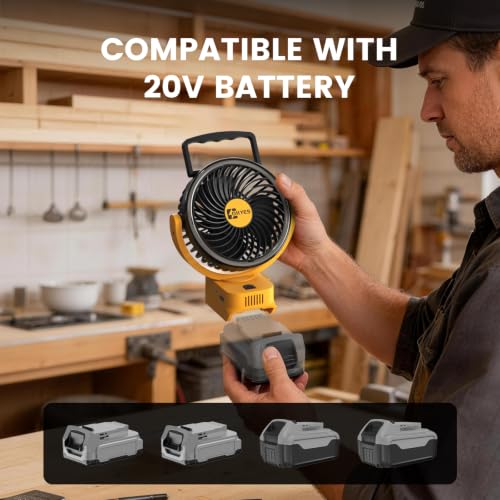 ohyes 5-Inch Jobsite Fan for DeWALT 20V Max Battery, Portable with 3-Speed & USB Charging