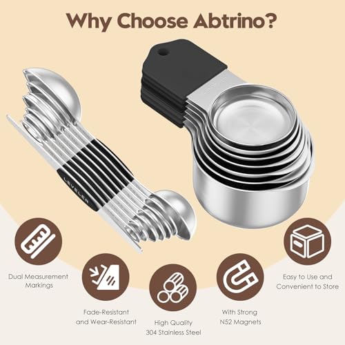 Black Stainless Steel Measuring Cups & Spoons Set with Magnetic Nesting