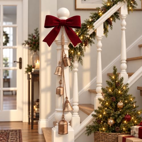 30 Inch Gold Distressed Copper Christmas Bells – Handmade 5-Bell Cluster by Degeyoyo (Rust Gold / 1Pack)