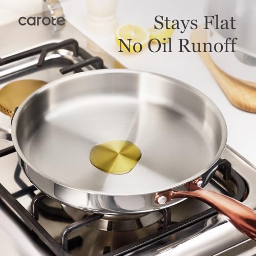 10-Inch Tri-Ply Stainless Steel Frying Pan - Non-Toxic Egg & Omelet Pan - Oven & Induction Safe - Polished Silver - Without Lid