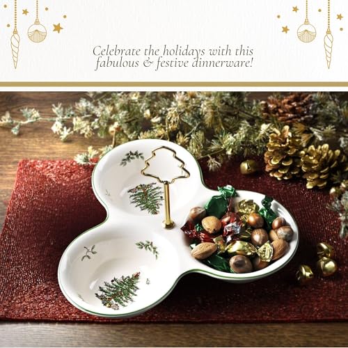 Spode Christmas Tree 3-Section Serving Tray with Tree Handle - Holiday Tableware