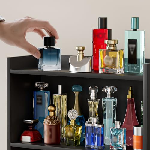 Wooden 3-Tier Cologne Organizer for Men with Drawer - Perfume & Accessory Storage