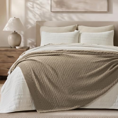 Chunky Chenille Knit Throw Blanket - Hearth Taupe, 50x60 Inches - Modern Basketweave Design