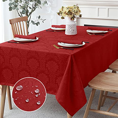Vienna Red 60x144 Inch Jacquard Tablecloth - Romanstile 10 ft Damask Polyester