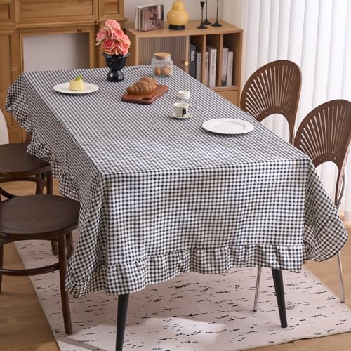 VCTops 70x134 in Black Plaid Farmhouse Tablecloth - 70x134 Rectangular Cotton Linen, Washable