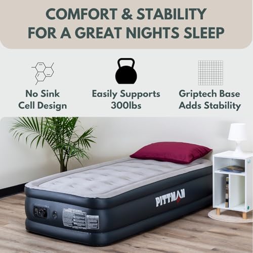 Twin 18-Inch High Inflatable Air Mattress with Built-In Pump - Black