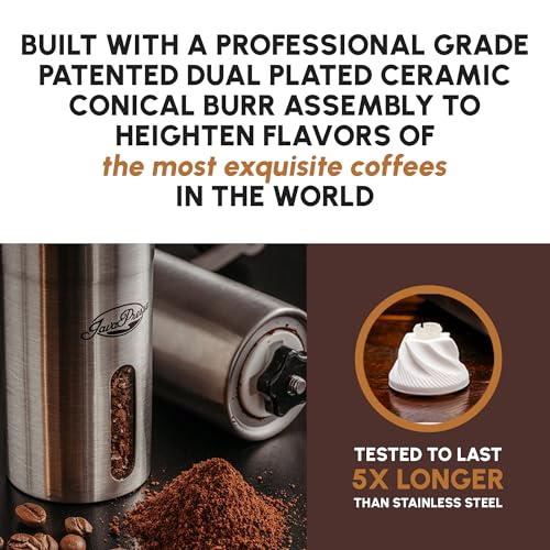 Manual Stainless Steel Coffee Grinder with 18 Adjustable Conical Burrs for Travel & Camping