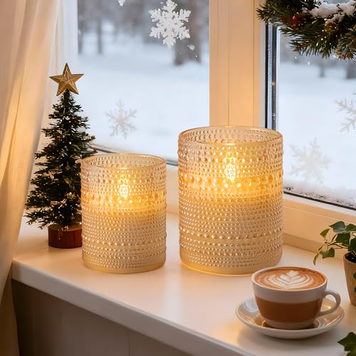 Gold Dotted Glass Flameless LED Candles Set with Remote - Real Wax Finish