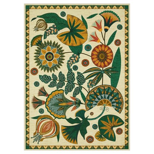 8x10 Beige Floral Area Rug for Living Room & Bedroom - Washable Non-Slip