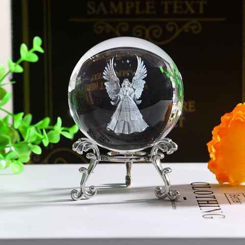 2.3in 3D Laser Guardian Angel Crystal Ball Paperweight with Stand 3D Engraving Crystal Praying Angel Gift Home Decor