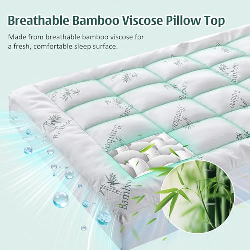Queen Memory Foam Mattress Topper with Bamboo Viscose Cover - White, Plush Comfort