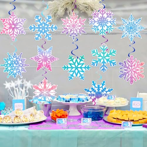 12 Pcs Christmas Snowflake Spiral Hanging Decorations Winter Party Wall & Ceiling Decor