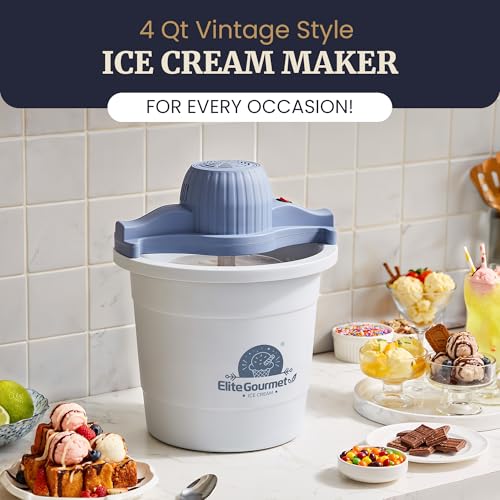 Elite Gourmet EIM350 4Qt 50W Electric Ice Cream Maker, Periwinkle