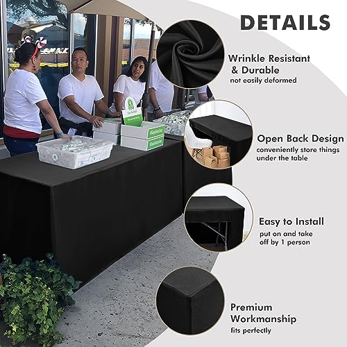 Nasitos Black 8FT Open Back Fitted Table Cloths 2 Pack for Rectangle Tables