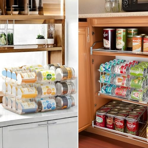 Attelite 3-Tier Stackable Can Organizer 6 Sets with Automatic Rolling - Pantry Storage Rack