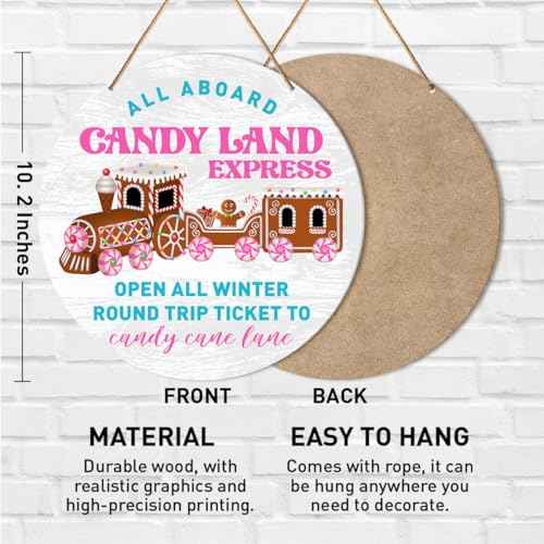 Muktoujaumai Christmas Sign Decor, Christmas Bakery Round Hanging Sign Decor Gingerbread Xmas Holiday Wall Decorations Winter Wood Sign for Kitchen, Door, Home, Candy Land Express