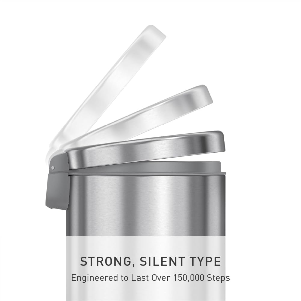 simplehuman Round Bathroom Step Trash Can - 4.5 Liter | Brushed Stainless Steel Finish