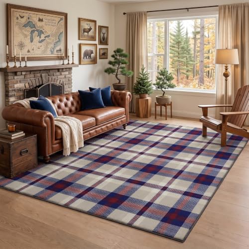 Zzzboro 5'x7' Plaid Tartan Washable Rug with Non-Slip Backing - Modern Home Decor