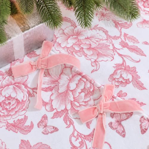 Syhood 30'' Pink Chinoiserie Velvet Christmas Tree Skirt with Bow