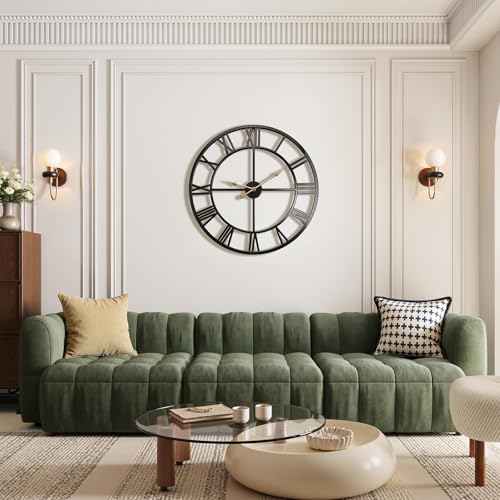 Vantic 32 Inch Large Wall Clock Black Roman Numeral Oversized Metal Clock - Modern Home Decor