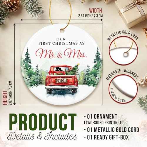 ZAGKOO First Christmas Married Ornament 2025 - Wedding Gifts for Couples 2025 - Mr and Mrs Gifts - Wedding Gift - Bridal Shower Gift for Married Newlywed Couples Bride Him Her - 1st Christmas Keepsake