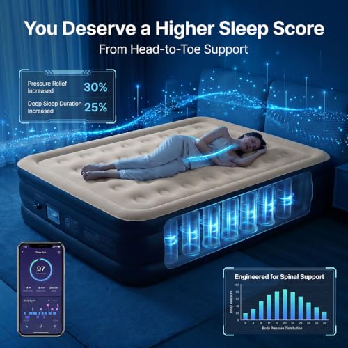 Queen Air Mattress with Built-In Pump 18 Inch Raised Inflatable Bed for Home & Camping