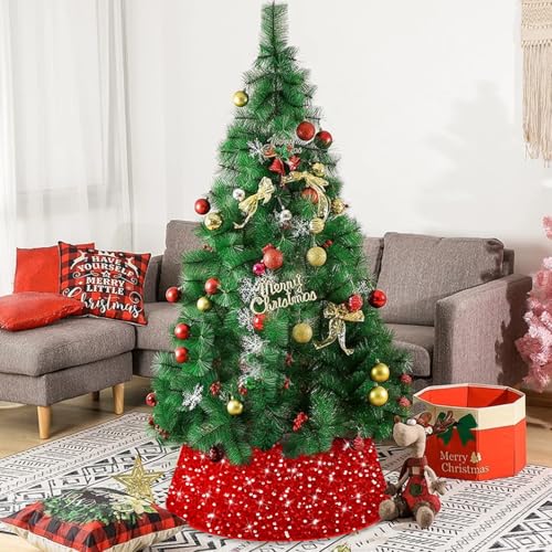 FOTSHARER Red 28.8 Inch Christmas Tree Collar Velvet Sequin Round Base Cover