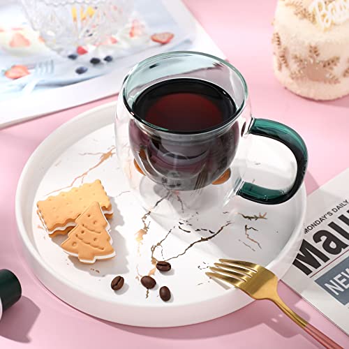 Patelai Green Double Wall Glass Bear Mug with Handle, 250ml - Cute Kitchen Drinkware