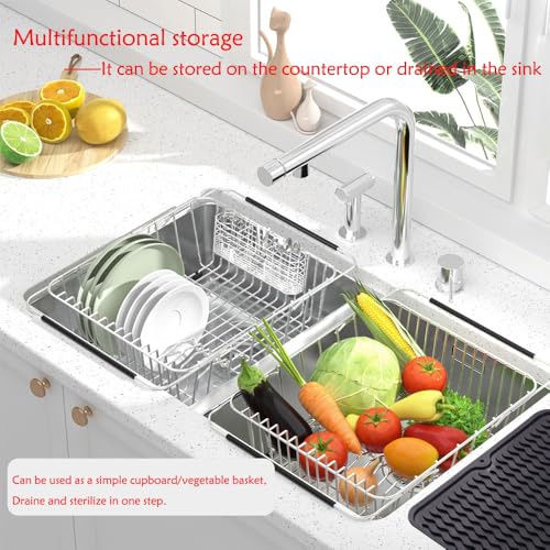 NiuYichee XL 15x12.6-Inch Stainless Steel Expandable Dish Drying Rack Over Sink