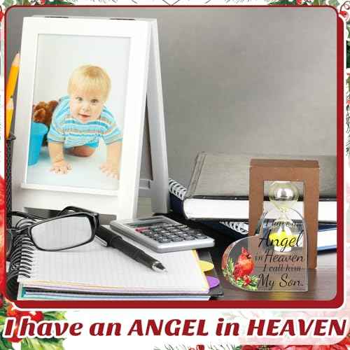 Karenhi 4 Inch Red Cardinal Christmas Gifts Memorial Bereavement Gift for Loss of Loved One Sympathy Decorations Loss of Mom Dad Son Husband in Heaven Glass Table Remembrance(4 Inch,Son)
