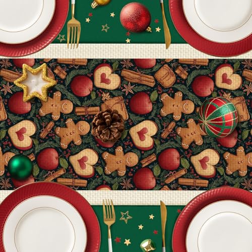 Christmas Gingerbread Man Table Runner - Holiday Dining Decor 13x72 inch