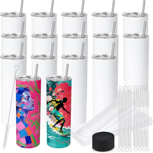 20 oz Sublimation Tumbler Blank Pack of 16 - Flat Edge Skinny Stainless Steel