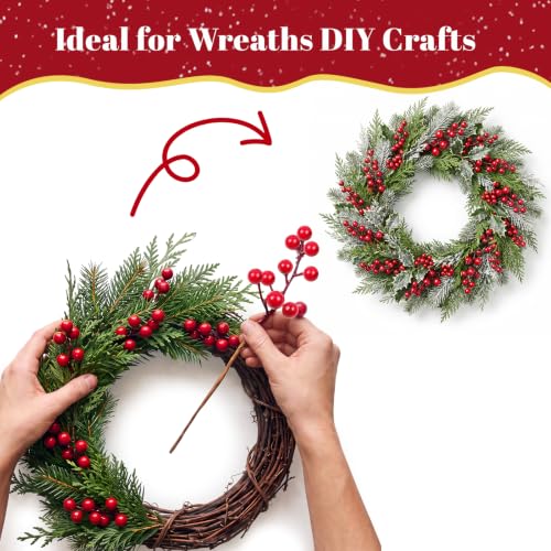40 pcs Artificial Red Berry Stems for Christmas Decorations, 6.5 Inch Holiday Floral Picks