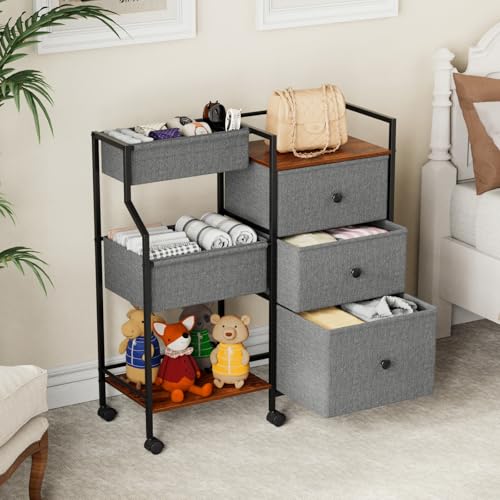 Baby Diaper Caddy Organizer Rolling Cart with Dividers and Drawers - Grey