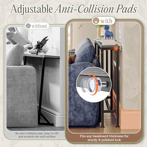 Charcoal Gray 110.2-Inch Behind Couch Table with USB-C & Outlets, Narrow Sofa Console