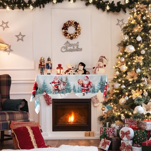 AerWo Santa Christmas Mantel Scarf 79×20 Inch Fireplace Decor, Santa Claus Design