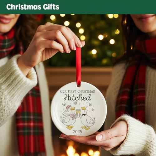 Wedding Gifts Christmas Ornament 2025 for Newlywed Couple, Goose Gifts Just Married Ornament for Mr & Mrs