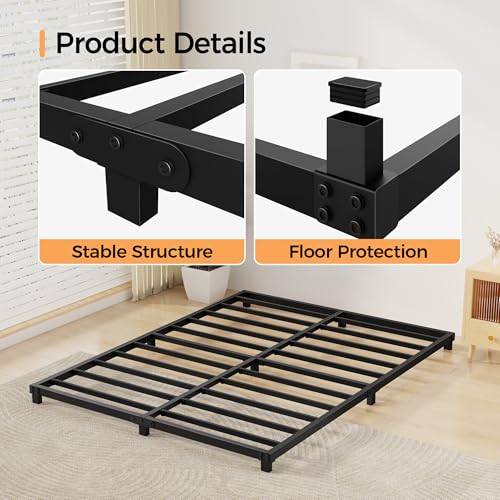 4 Inch Full Size Low Profile Metal Bed Frame - Heavy Duty Steel Platform, Noise-Free, Easy Assembly