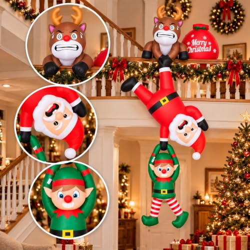 8FT Inflatable Santa and Reindeer Outdoor Christmas Decoration with LED Lights