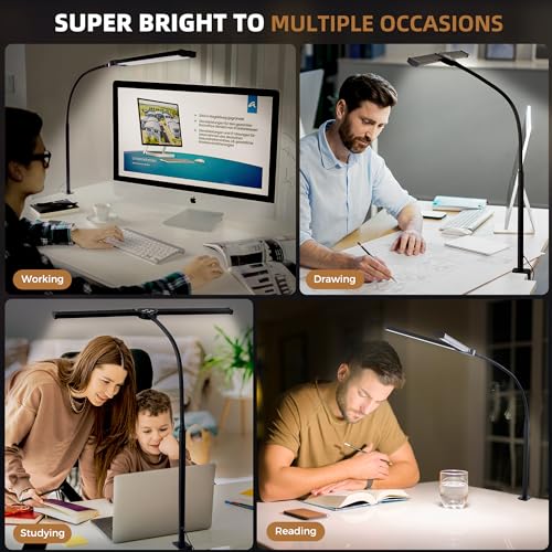 Motumen Black LED Desk Lamp for Home Office Eye-Care Clamp Light