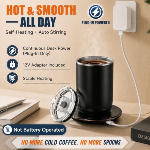 Black Self Stirring Coffee Mug - 10 oz Heated Mug with Magnetic Stirrer (Variation of THIS listing)