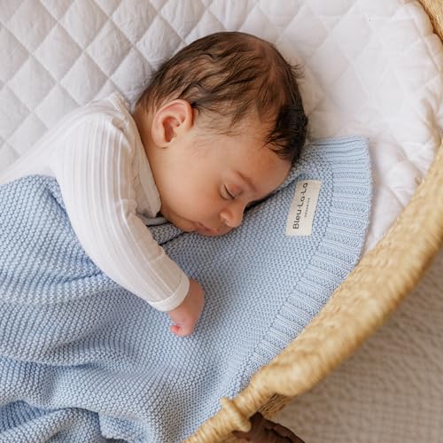 Heritage Knit Baby Quilt Blanket - Sky Blue Organic Cotton for Boys - Variation 01