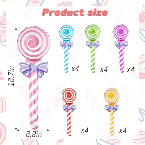 24Pcs Candy Balloon Decorations - Lollipop-Shaped Foil Balloons for Party & Holiday Decor