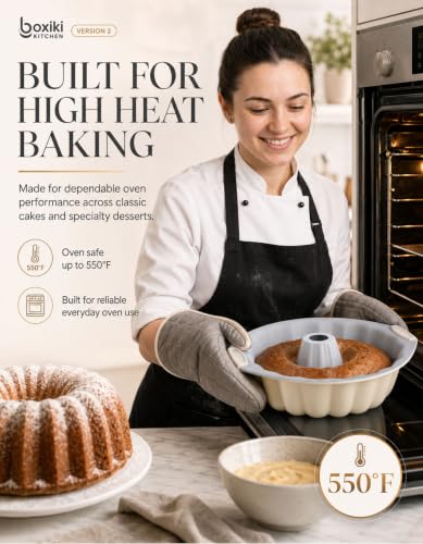 Cream Ceramic Fluted Cake Pan 12x10x3 Inches Nonstick Oven Safe Bakeware
