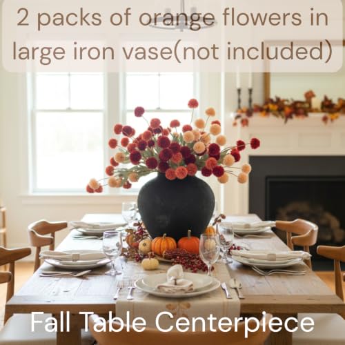 Faux Fall Flowers - Burnt Orange Artificial Floral Stems for Vase - Mixed Orange