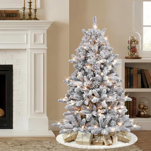Puleo International 4.5ft Flocked Bennington Fir Pre-Lit Christmas Tree with 150 Clear Lights