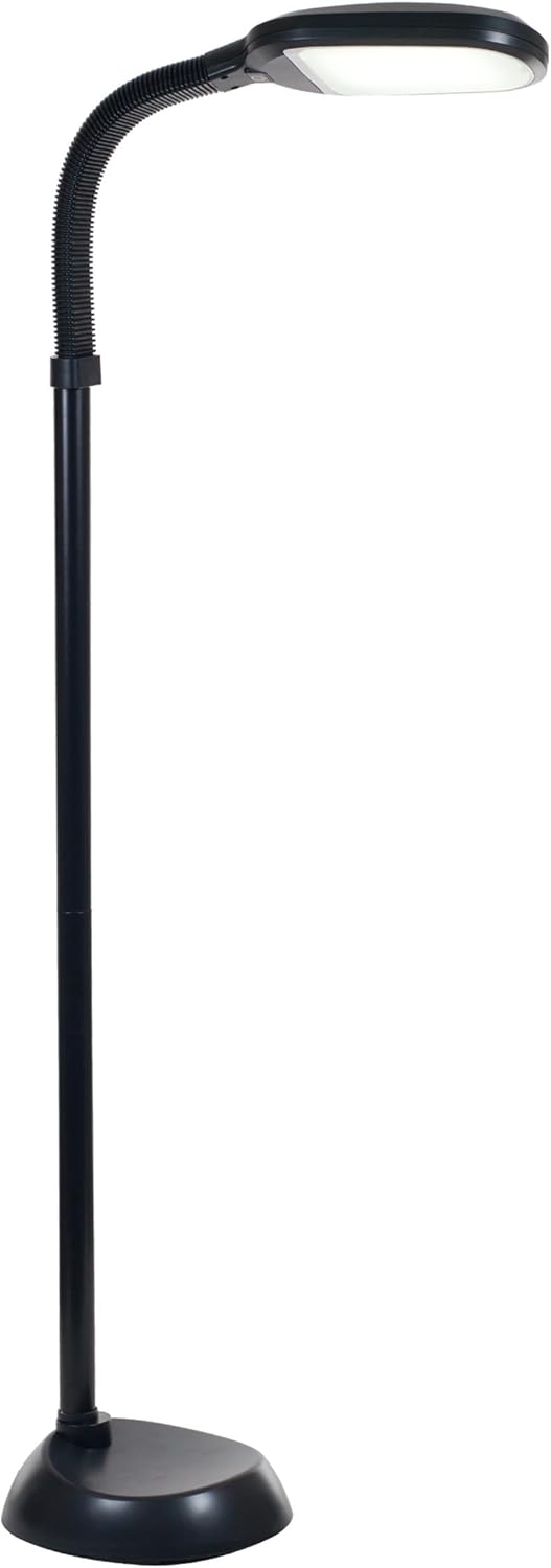 Lavish Home Adjustable LED Floor Lamp with Bendable Neck - Full Spectrum Natural Sunlight LED Lamp for Bedroom and Living Room - Reading, Craft, and Esthetician Light (Black)