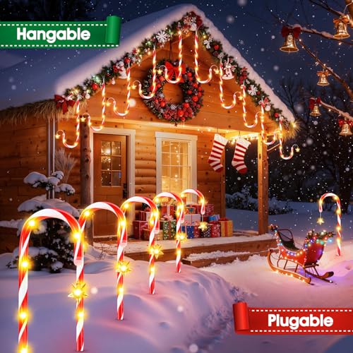 Bonlion 10 Pack 21-Inch Solar Candy Cane Christmas Lights with 10 Modes