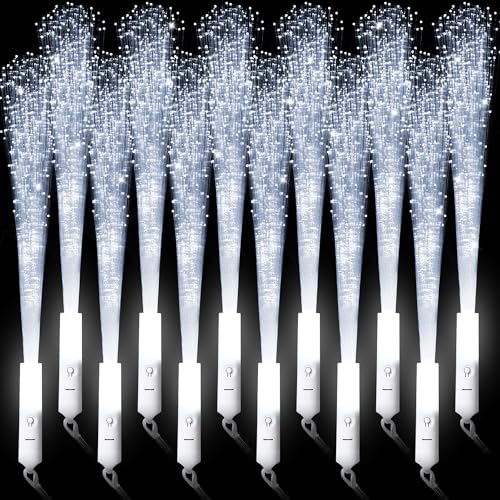 Miikoul 64 Pcs White Fiber Optic Glow Wands for Wedding Party Neon Event