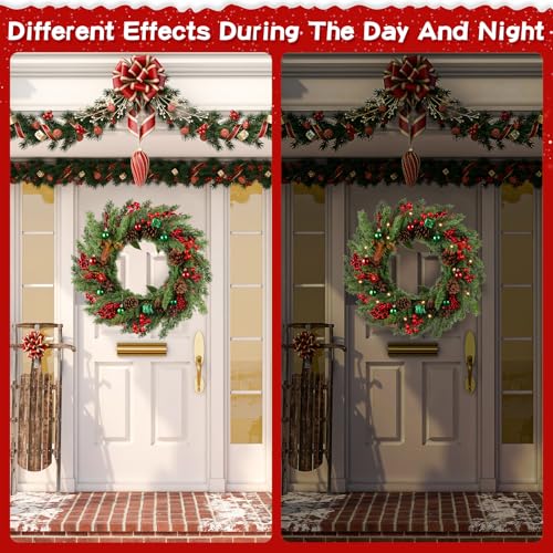 20in Handmade Christmas Wreath for Holiday Decor with Lights & Sign